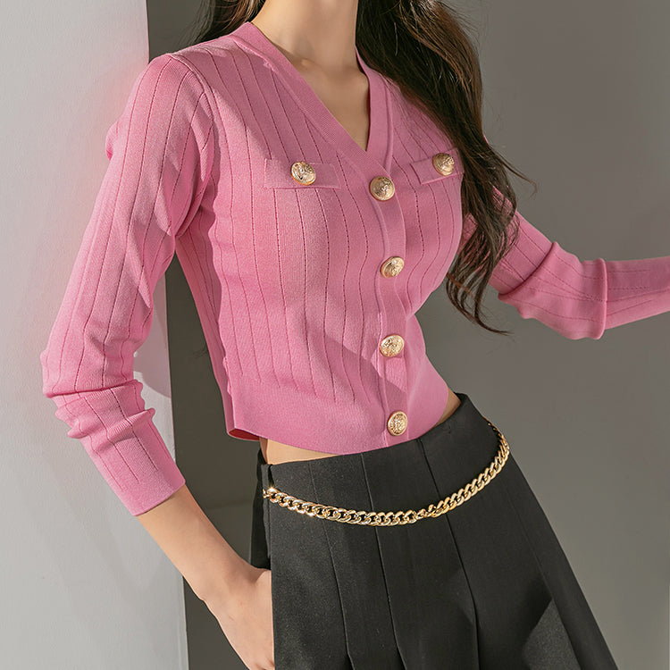 J1677 ゴールドボタンニットカーディガン