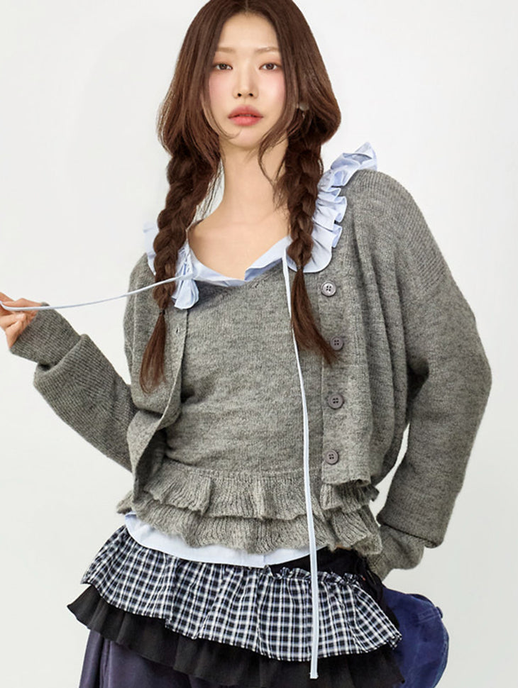 J3082 Frill Layered Cardigan