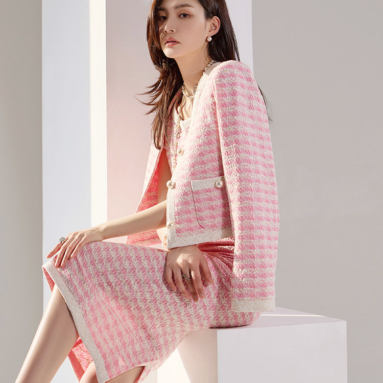 TP1518 ツイードノースリーブワンピース2点セット