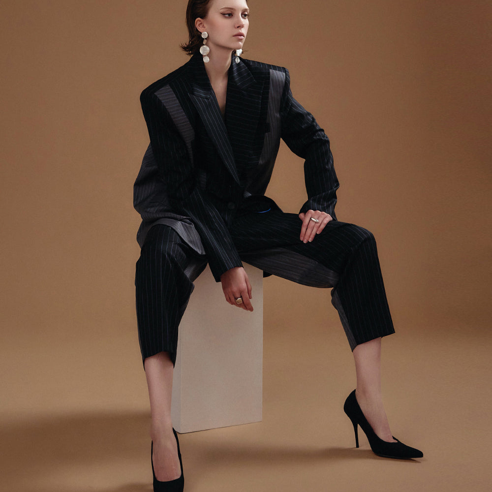 MBDTP013 羊毛条纹混合图案夹克套装套装