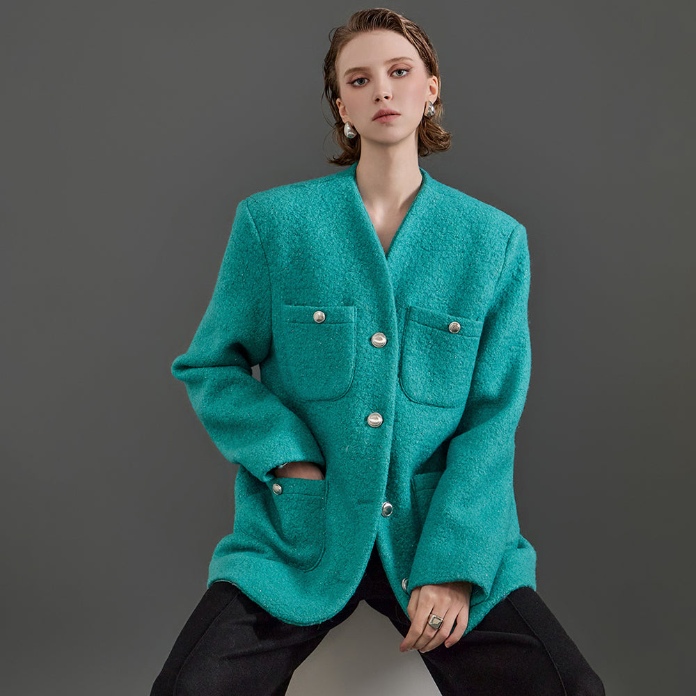 J2030 ノーカラーロングジャケット