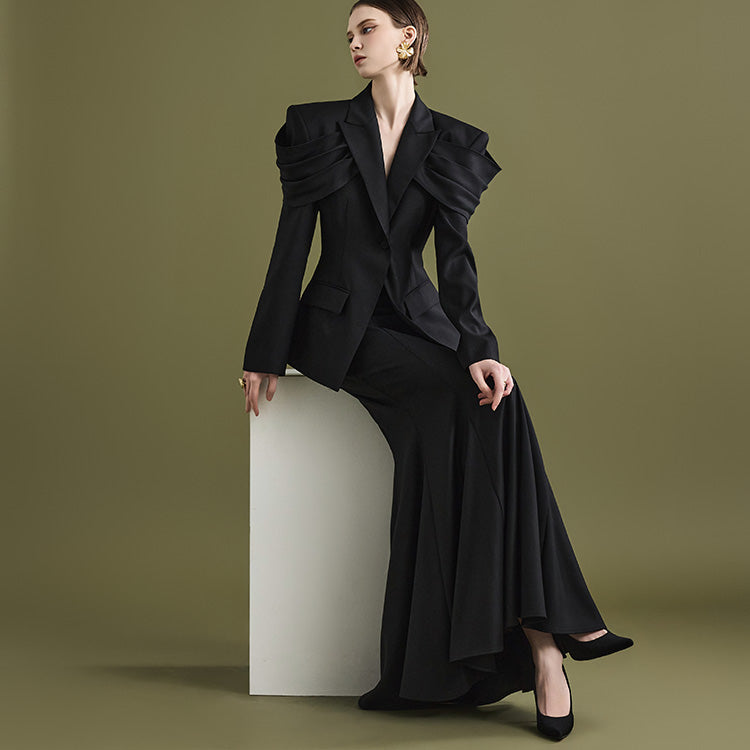 MBDTP021 缎面一粒扣夹克两件套