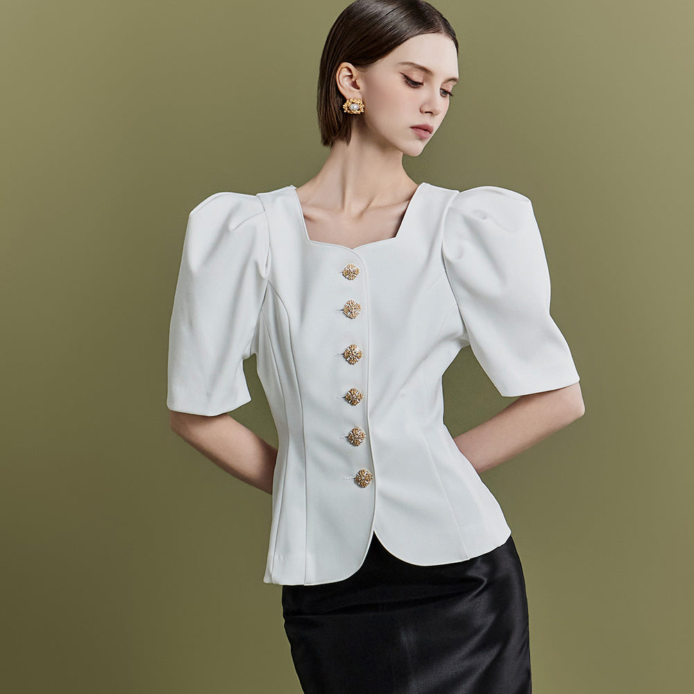 J2151 パフスリーブスリムシングルジャケット