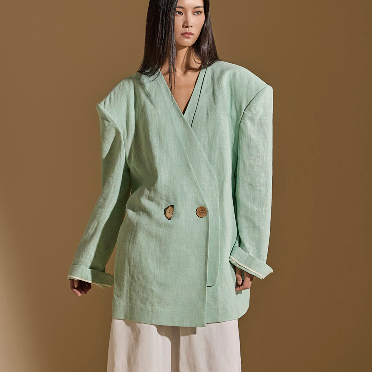 J9288 Linen Collarless Jacket