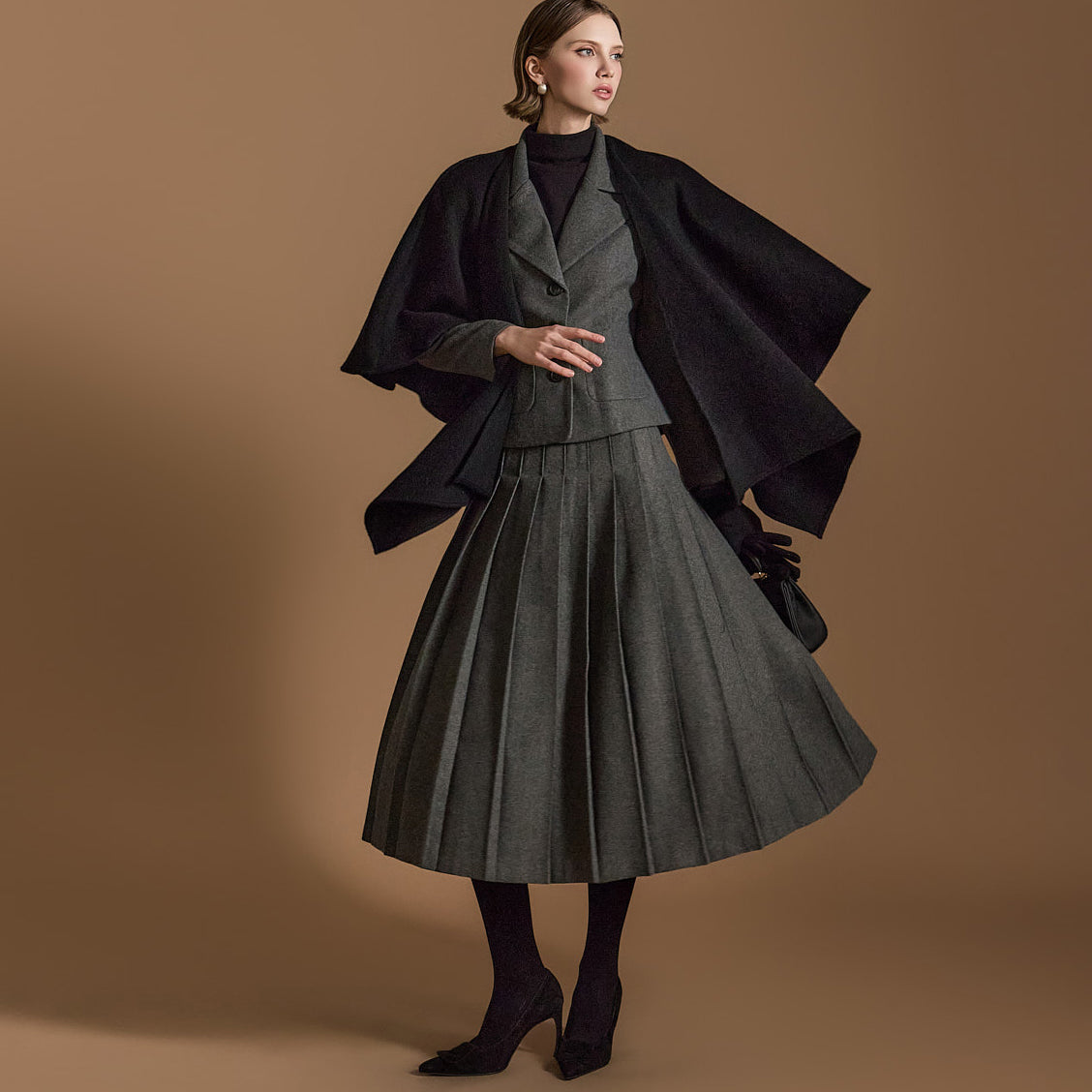 TP1465 人字纹夹克裙套装