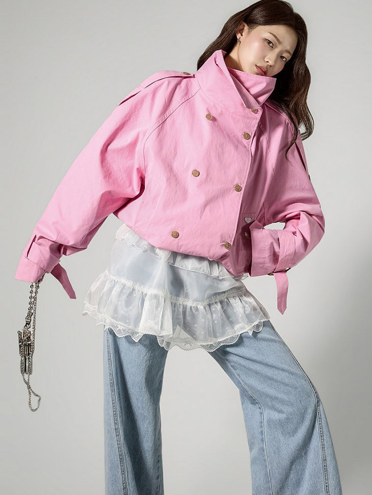 J3153 High-Neck Double Trench Jacket