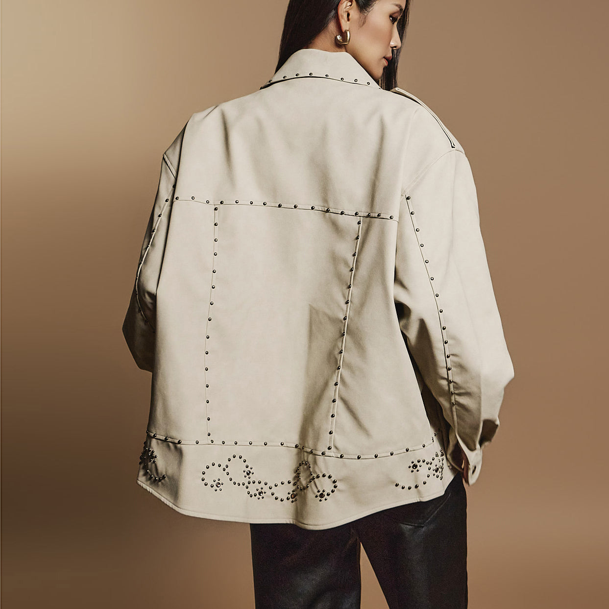 J2383 铆钉绒面革套衫夹克