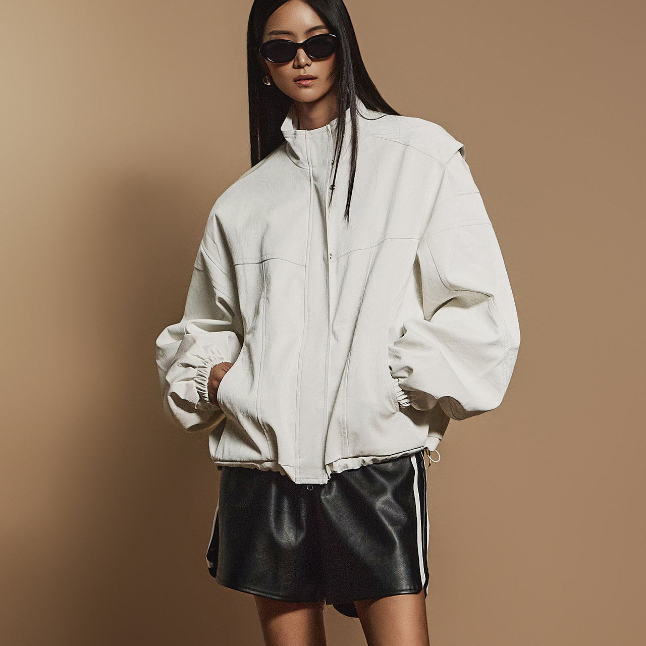 J2387 裂纹皮革套头夹克