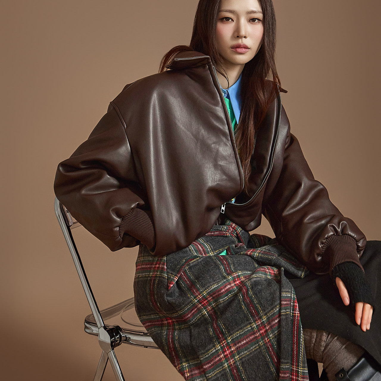 J2471 皮革夹棉夹克