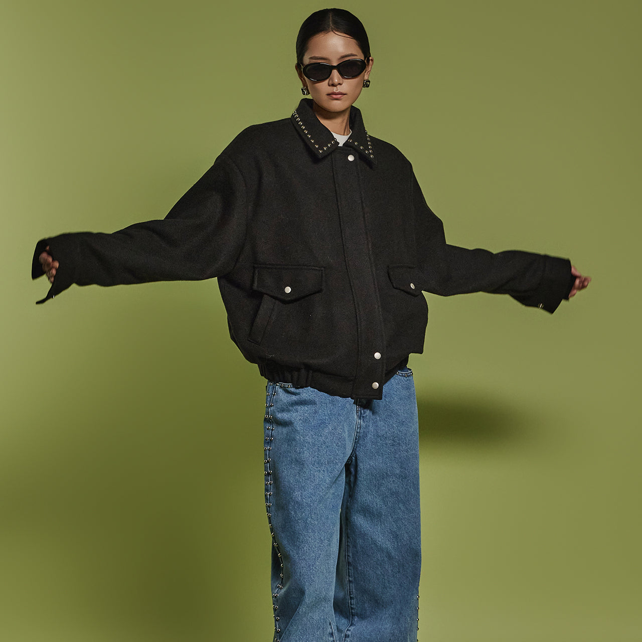 J2496 铆钉羊毛套衫夹克