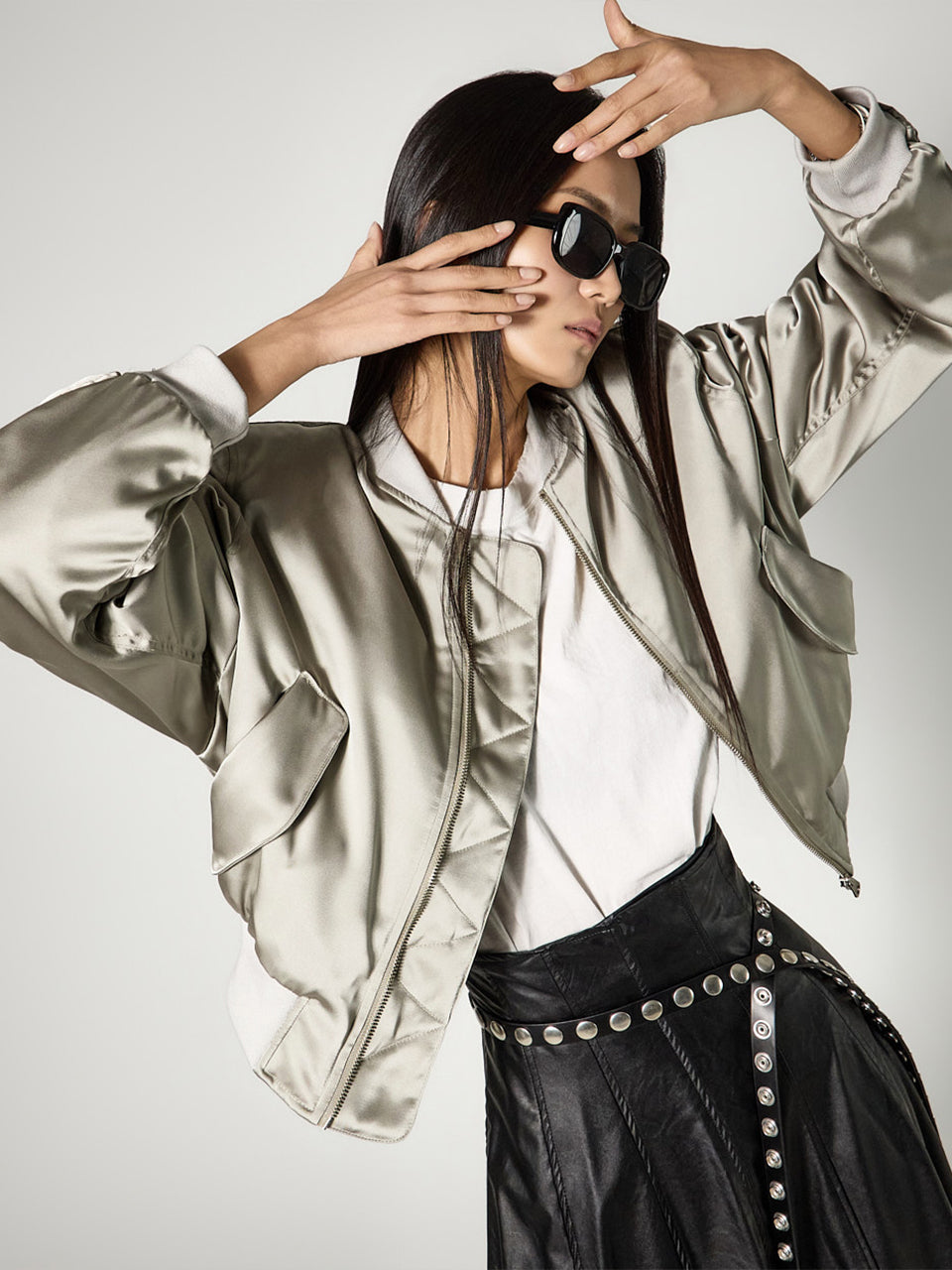 J3133 Satin Bomber Jacket