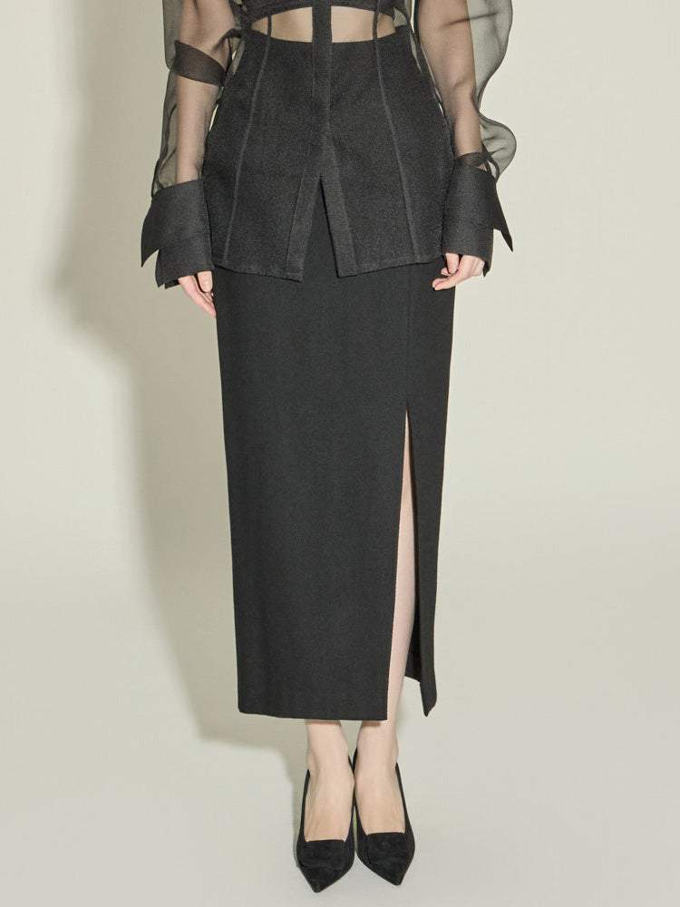 SK9115 High-Waist Slit Wool Skirt