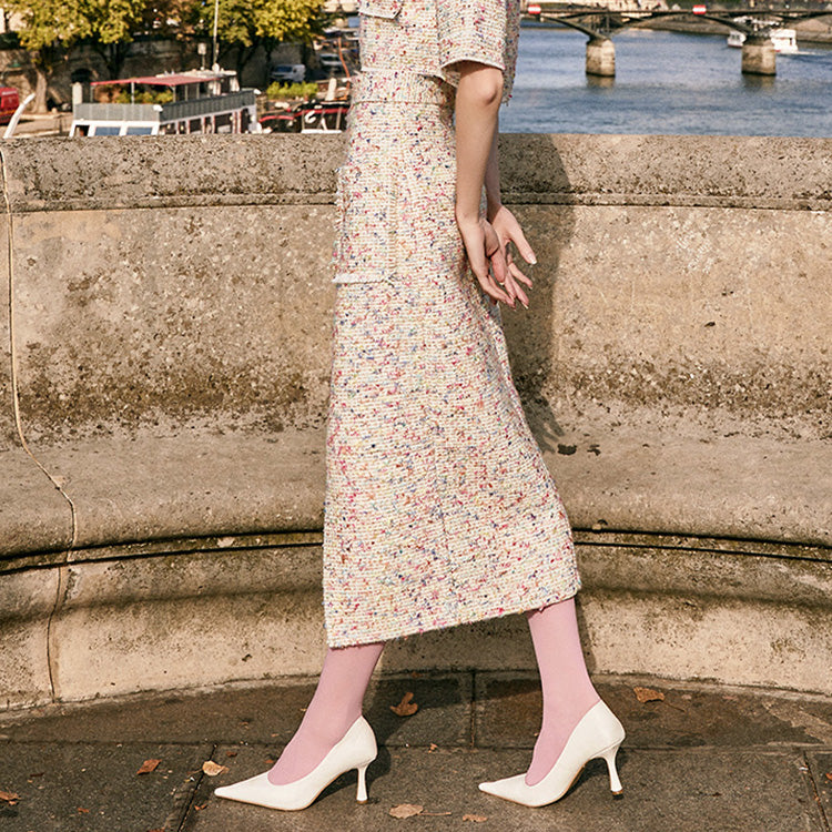 SK9217 花呢口袋开衩中长半身裙