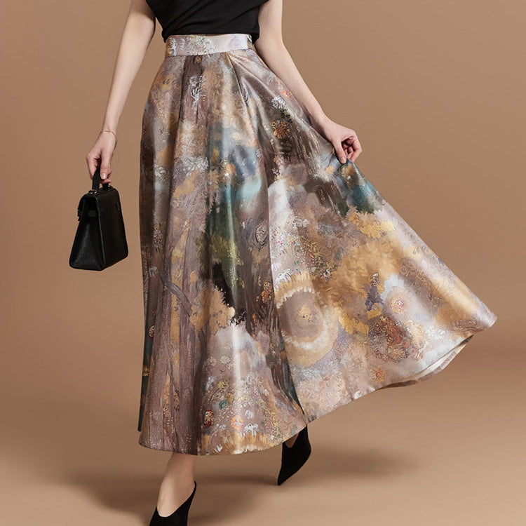 SK9219 ドローイングプリントフレアミディスカート