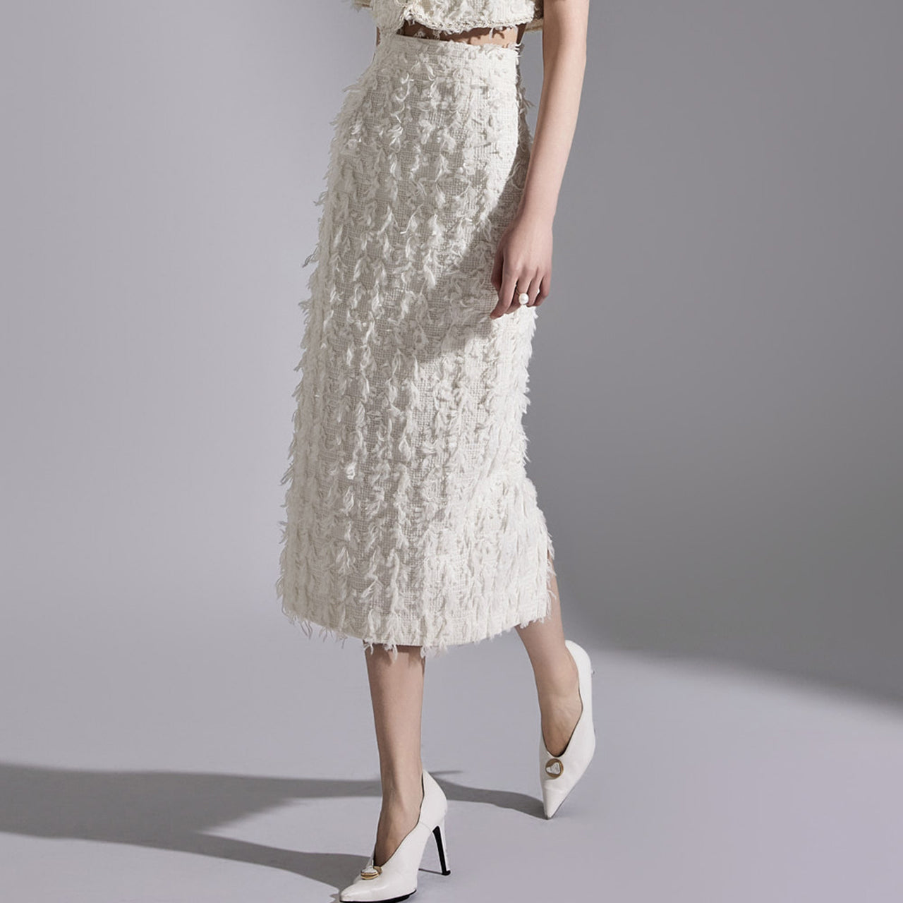 SK9225 花呢羊毛流苏中长半身裙