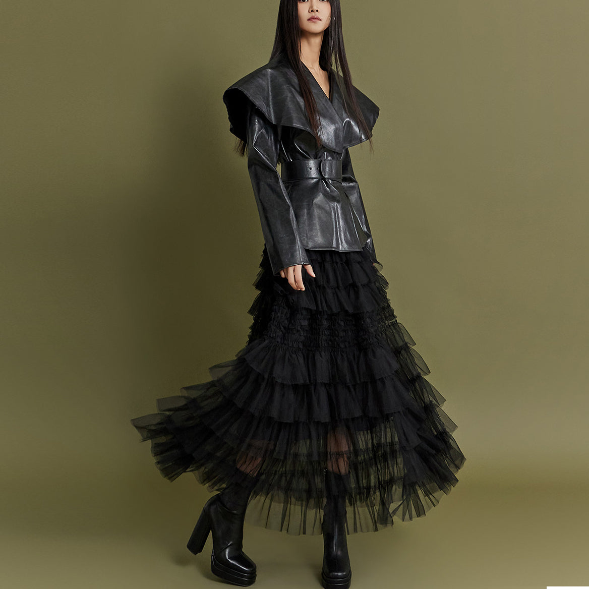 SK2637 薄纱分层弹力腰长裙