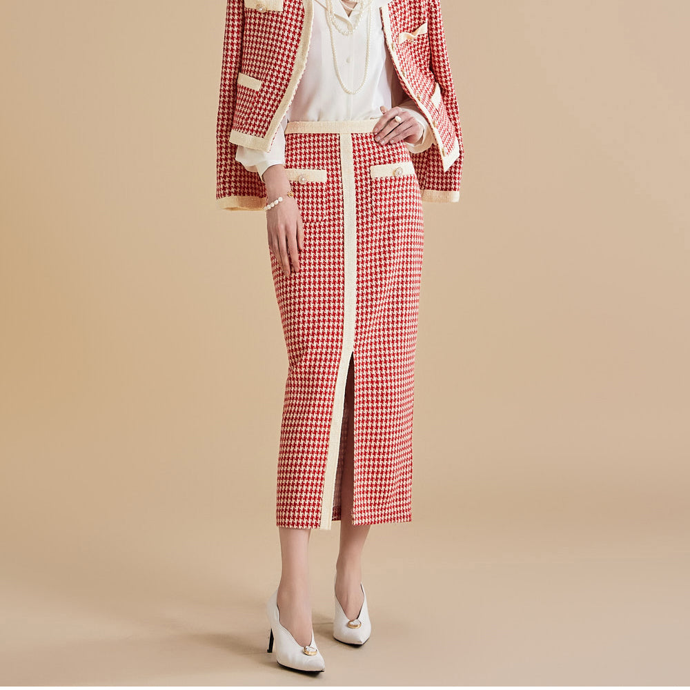 SK2697 千鸟格图案修身半身裙