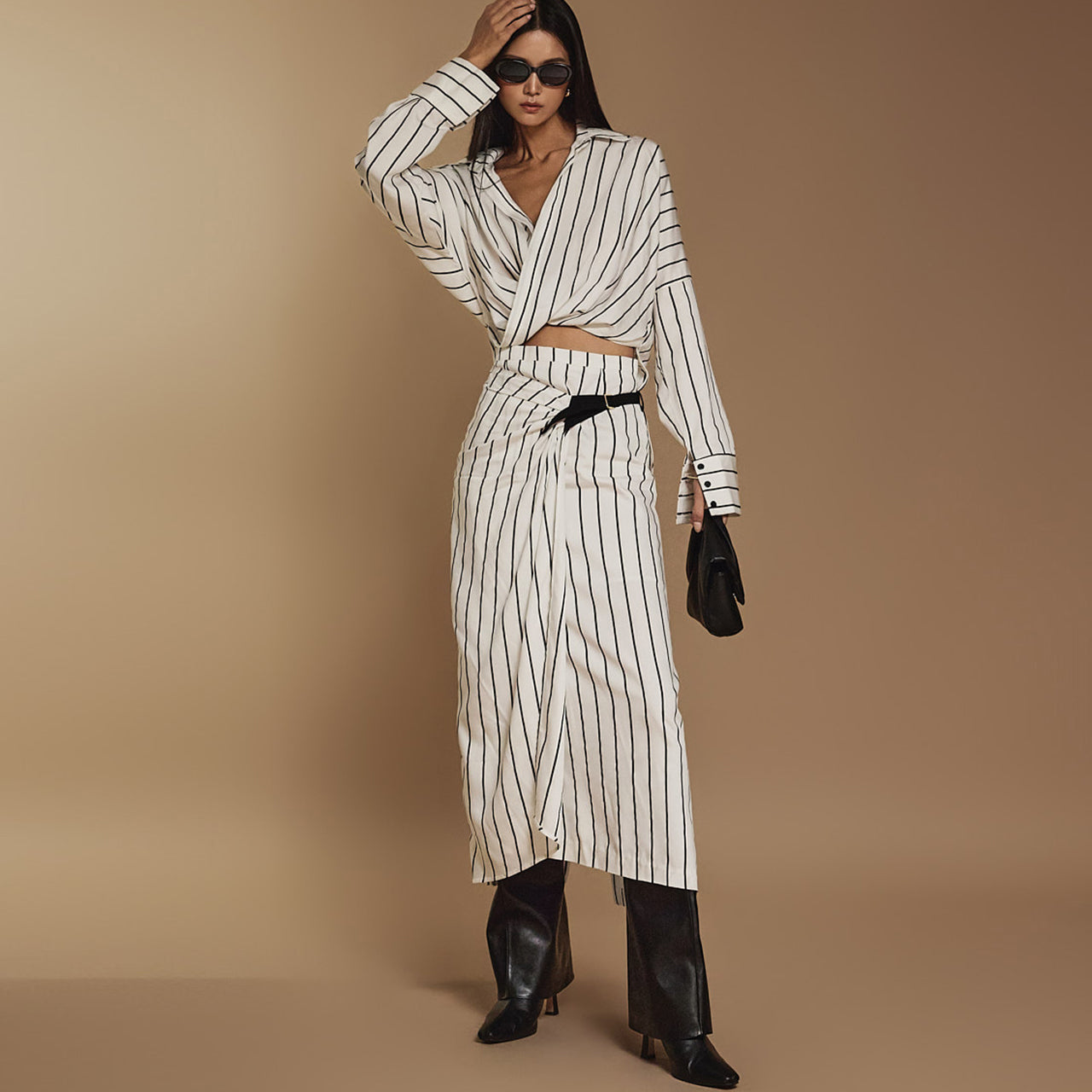 TP1936 ストライプシャツ&スカートセット