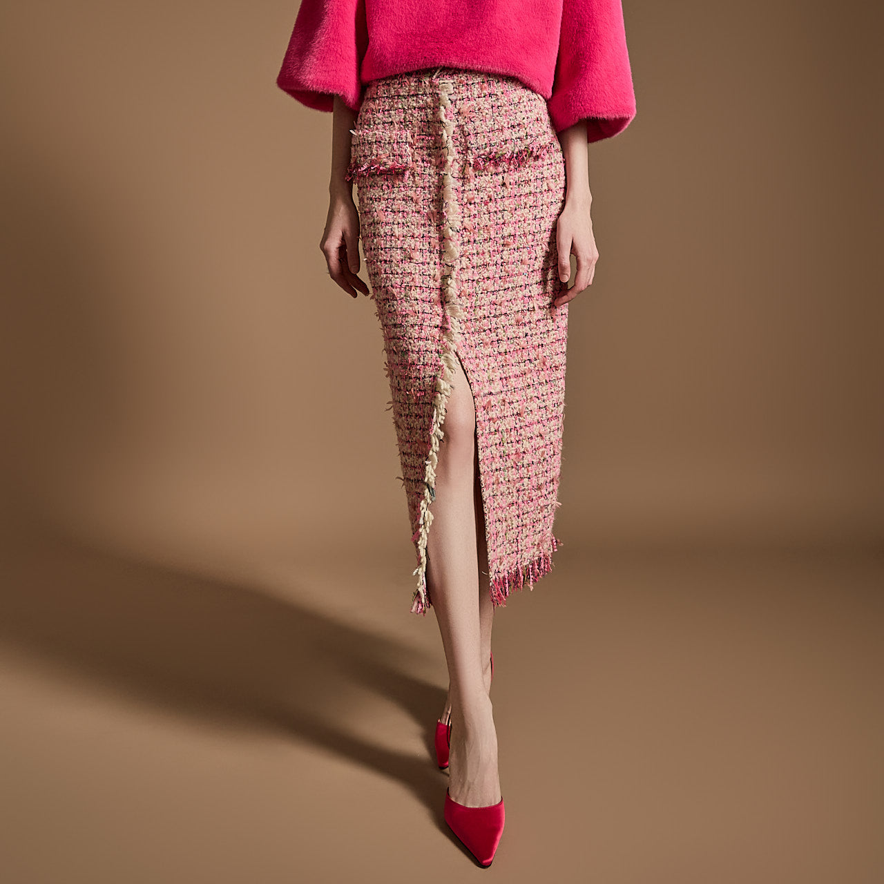 SK9253 ツイードフリンジスカート