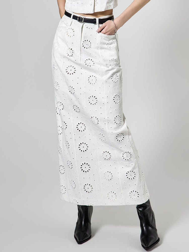 SK3156 Eyelet Long Skirt
