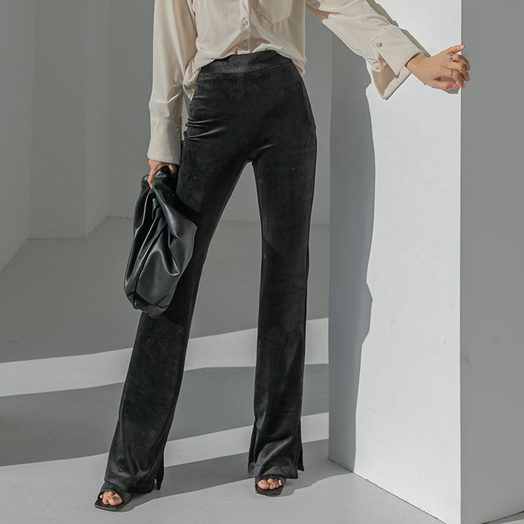 P2544 ベルベットスリムブーツカットパンツ