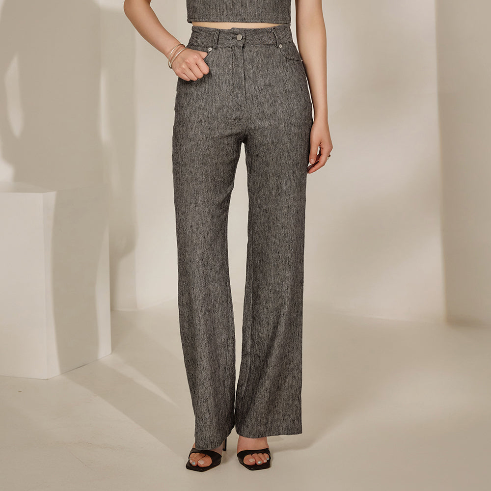 P2877 リネンデニムストレートスラックス