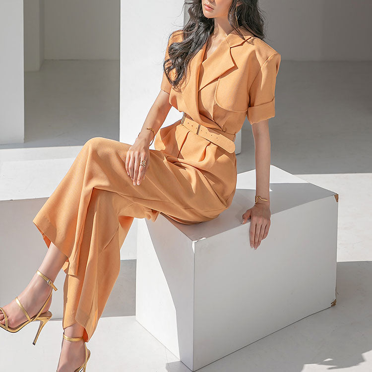 JS004 ベルト付きカラージャンプスーツ