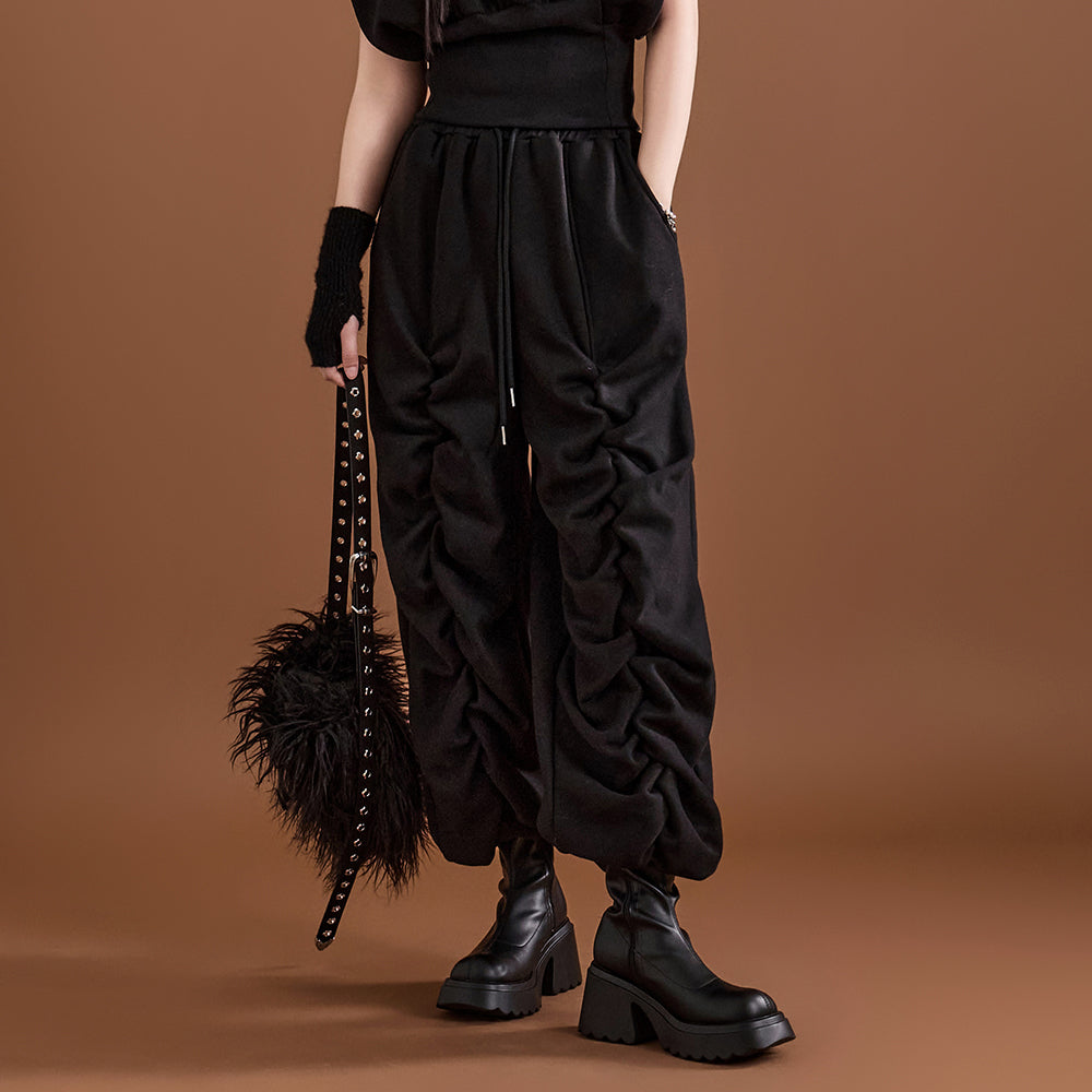 P3025 褶皱羊毛衬里运动裤