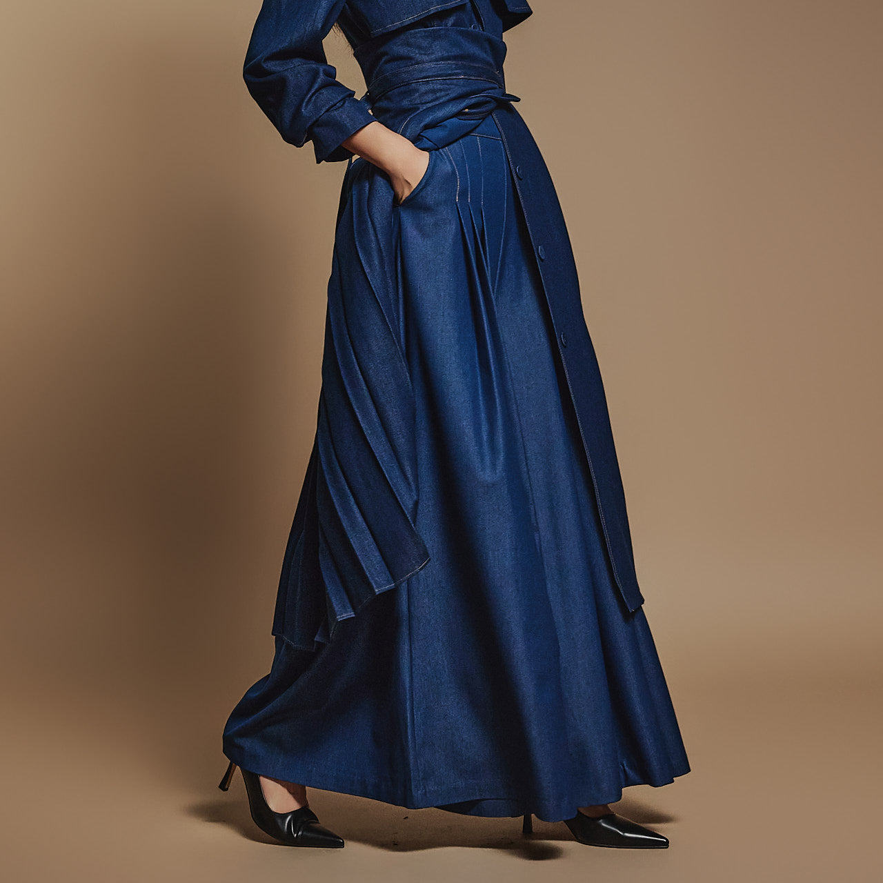 P2689 プリーツデニムワイドスラックス