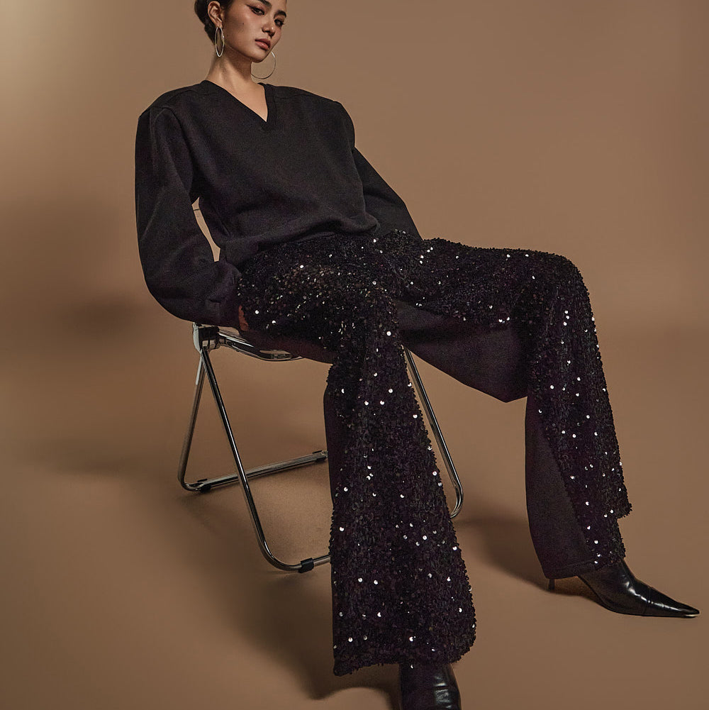 P3314 フリース裏地スパンコールパンツ