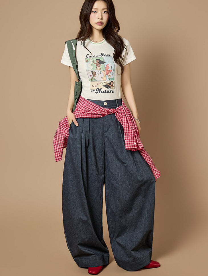 P3838 リネンワイドプリーツパンツ
