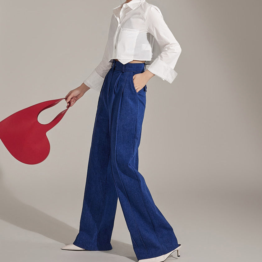 PJ472 ステッチピンタックワイドジーンズ