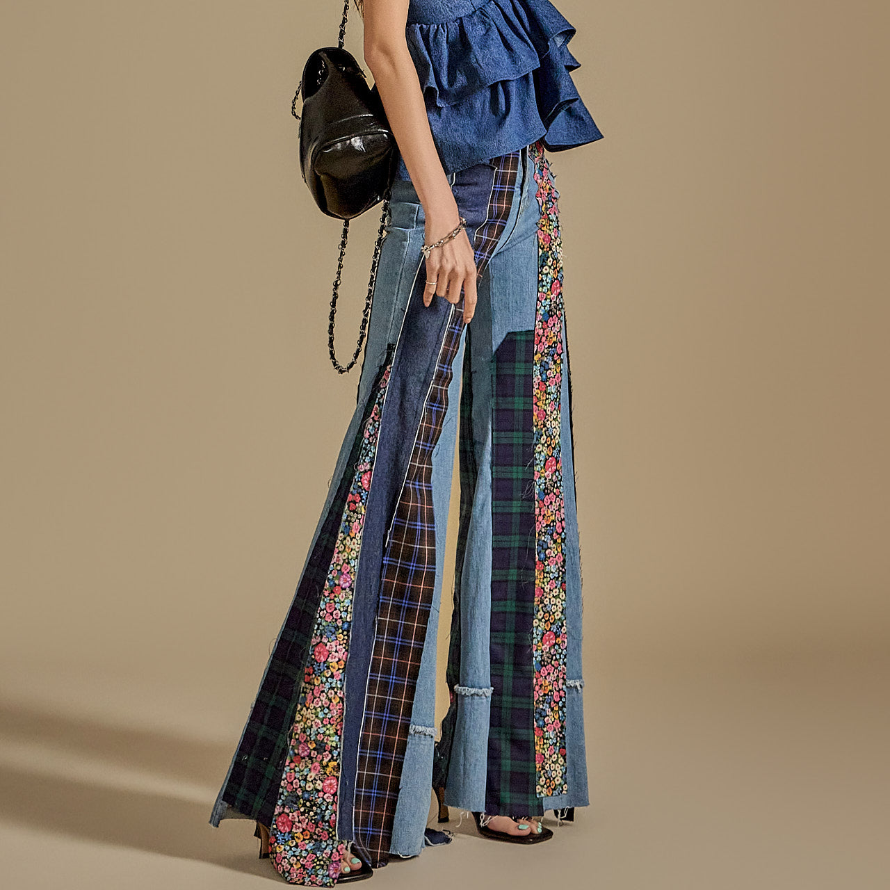 PJ9002 キルトフレアジーンズ