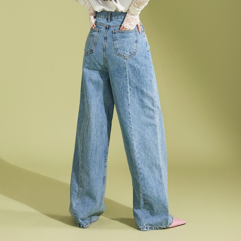 PJ495 ハイウエストワイドジーンズ