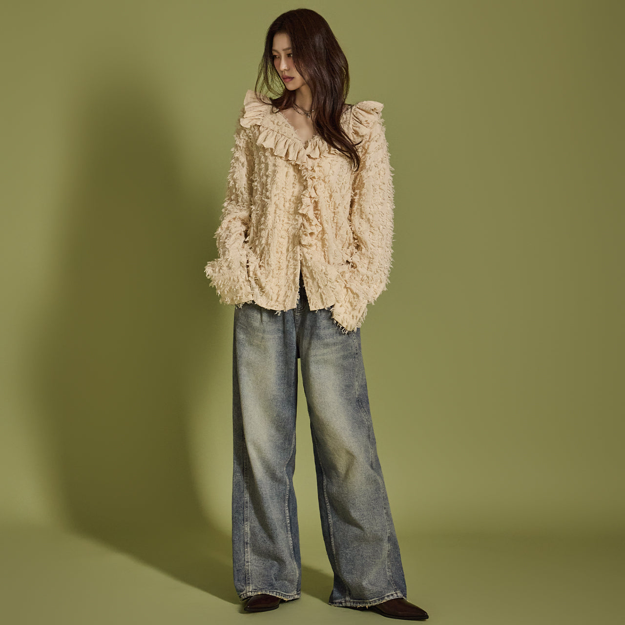 PJ541 ピンタックワイドジーンズ