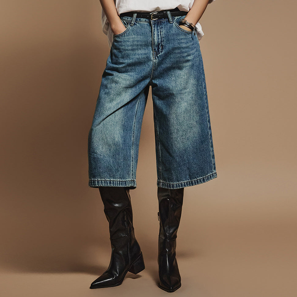 PJ543 腰带百慕大牛仔裤