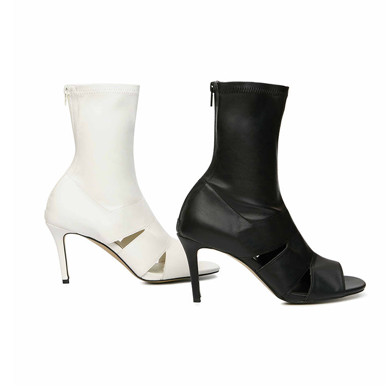 AR-2984 Faux Leather Open Toe Heeled Ankle Boots