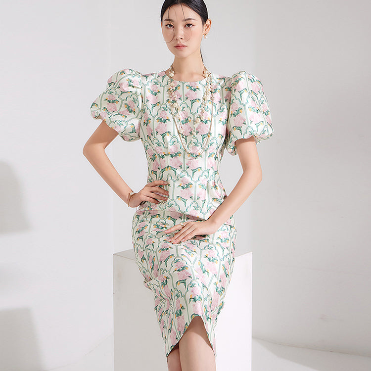 D4623 Balloon Flower Midi Dress