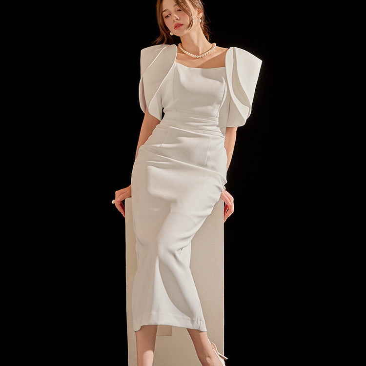 D9433 郁金香灯笼袖修身连衣裙