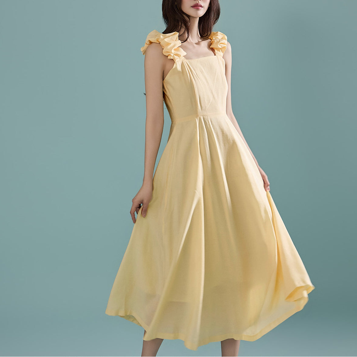 D4987 Shoulder Frill Dress