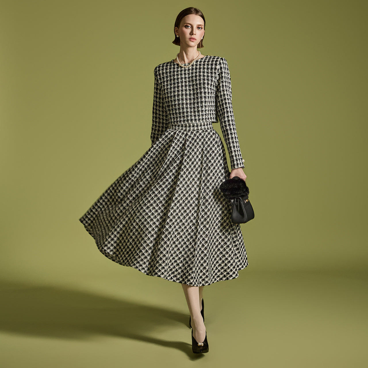 D5105 猎犬格纹两件套