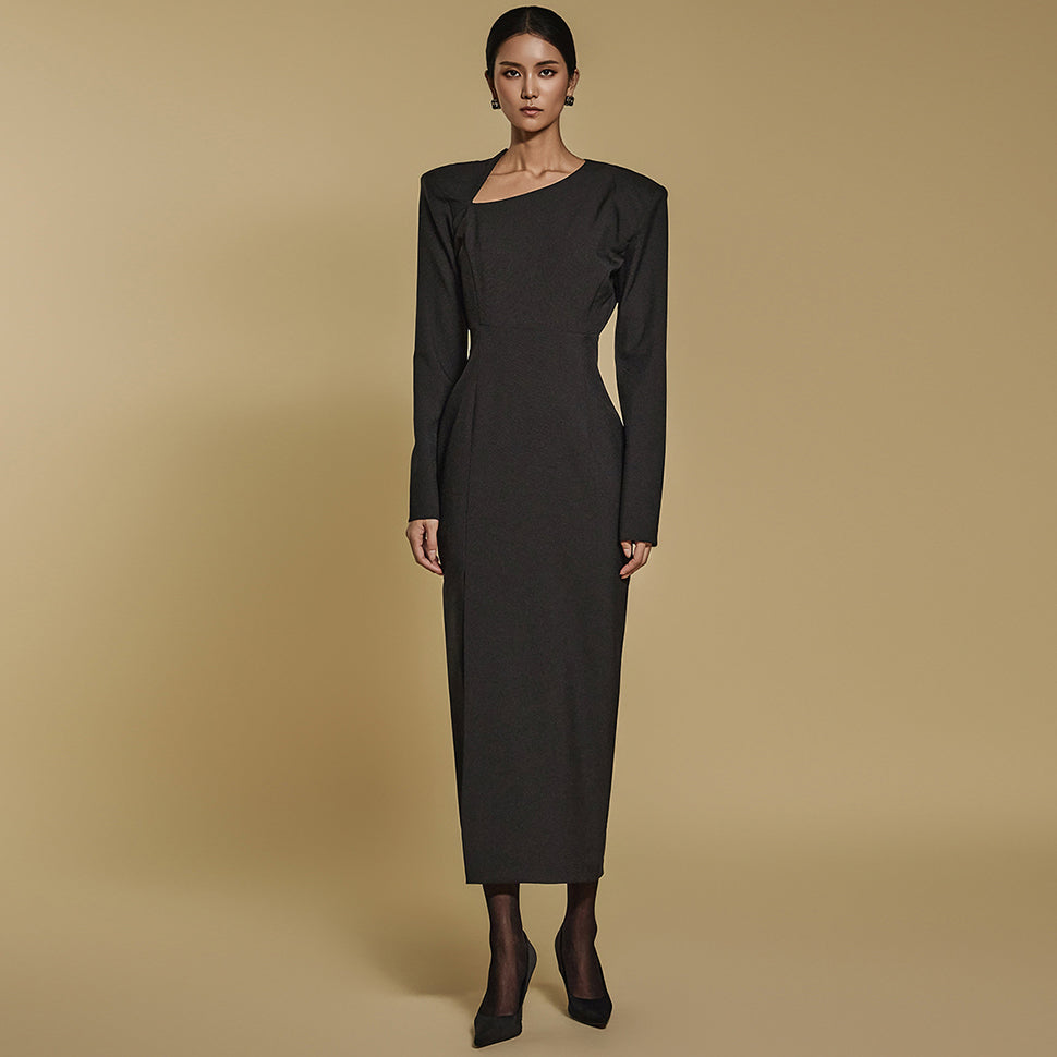 D9470 アシンメトリーネックラインドレス