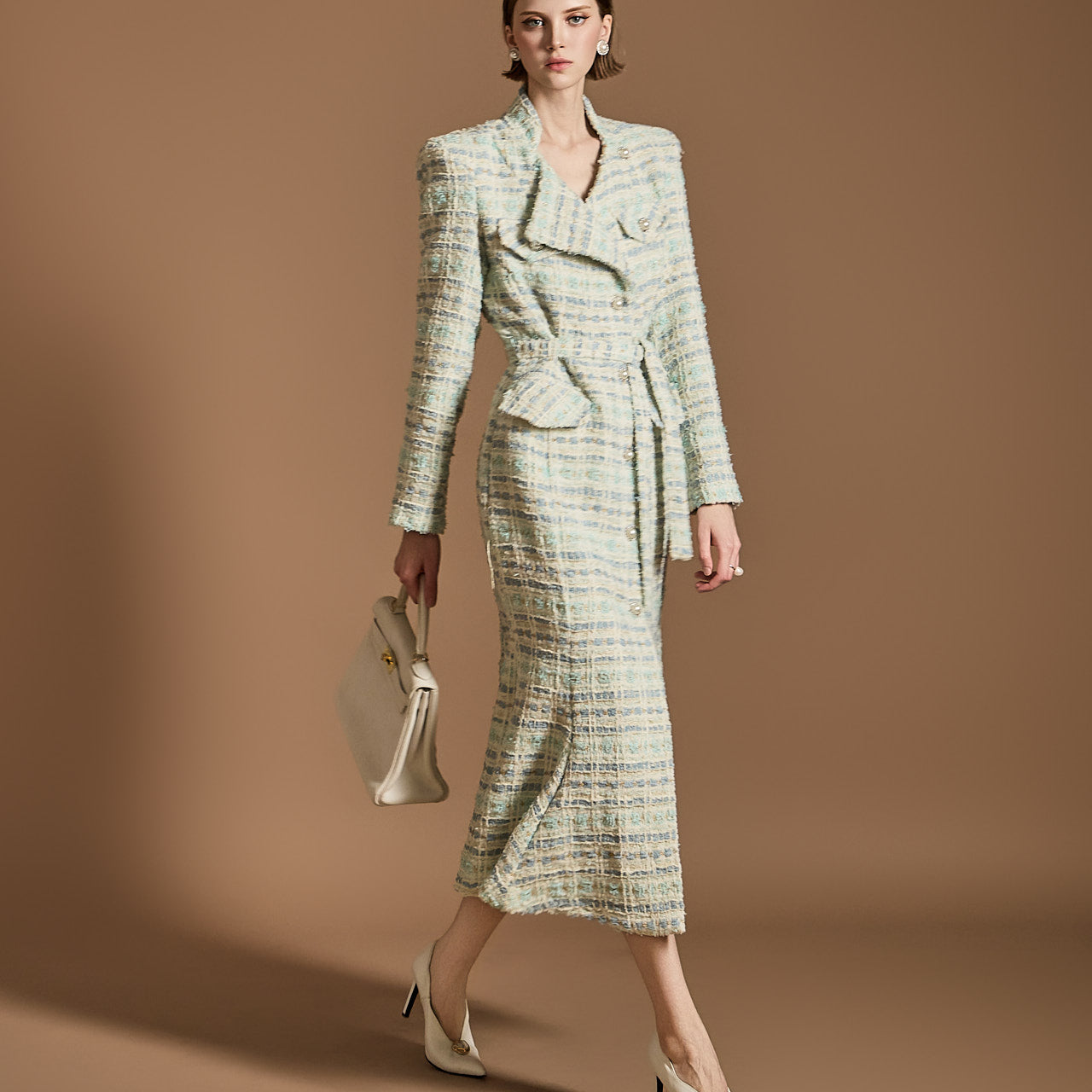 D5133 ウールツイードドレス ベルト付き