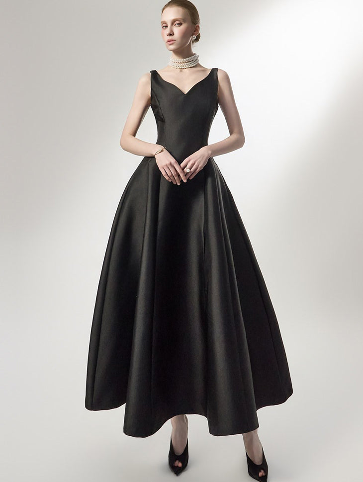 D9598 V领修身喇叭连衣裙