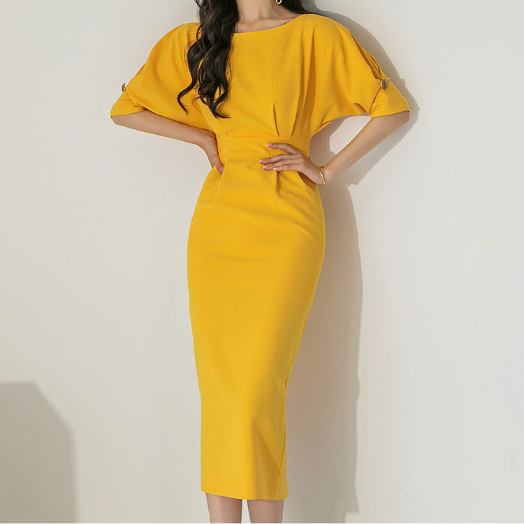 D4454 Two Tuck Slim Midi Dress