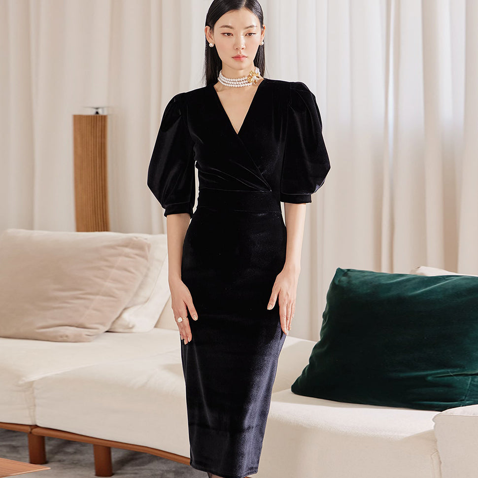 D4607 天鹅绒连衣裙