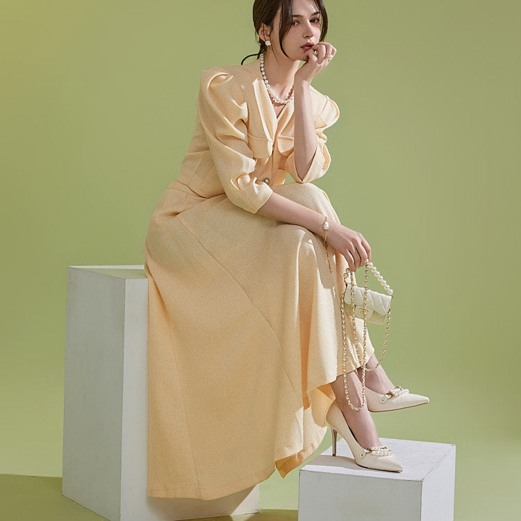 D4202 フレア薄手ツイードツーピース