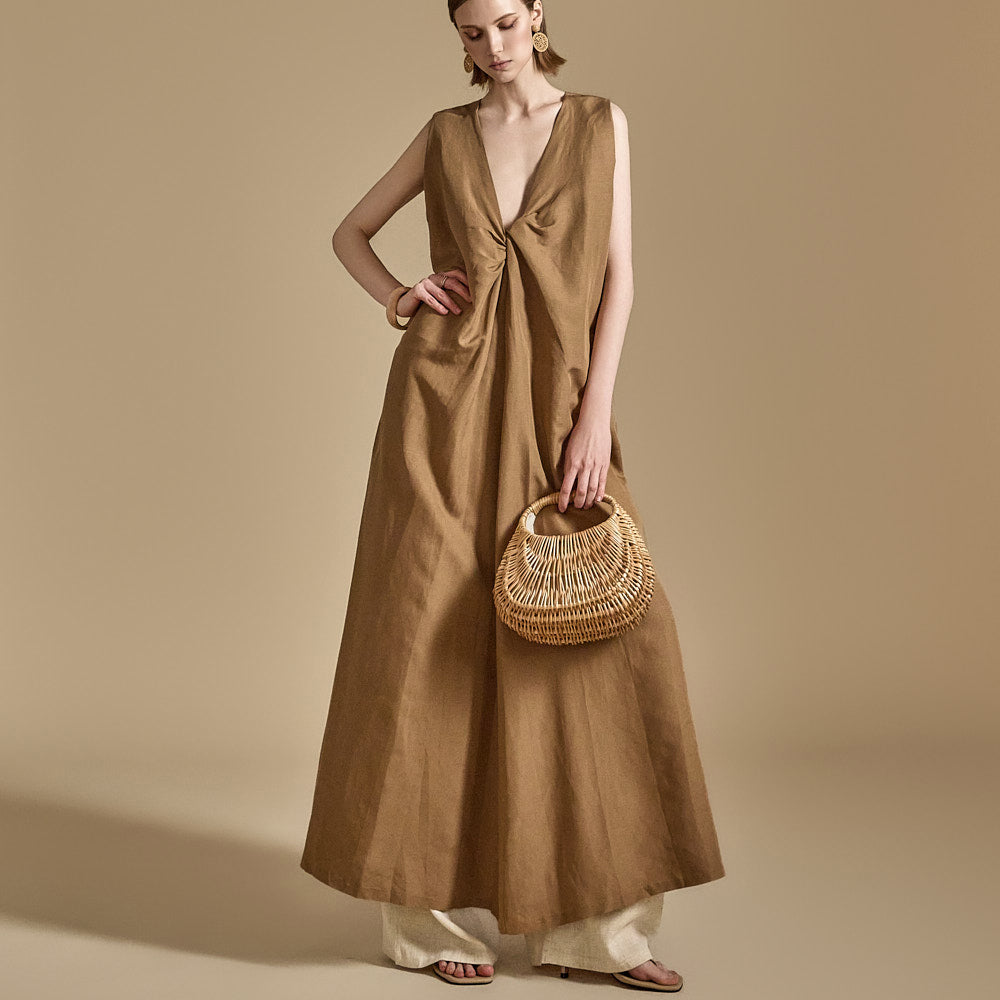 D5067 亚麻扭纹连衣裙