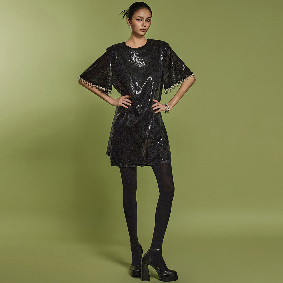 D5123 スパンコールミニドレス