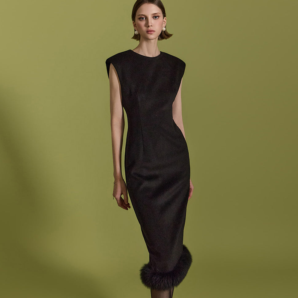 D5158 ファーノースリーブドレス